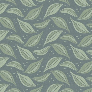 Cottagecore Non-Directional Bunchberry Leaves, Medium Scale - Sage Green, Teal