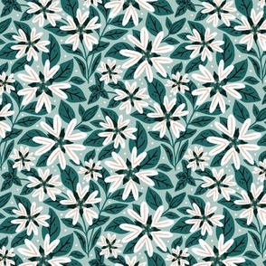 Chickweed Dense Floral - White, Sage Green - Medium Scale - Lush Botanical Design for Spring Cottagecore and Easter Styles