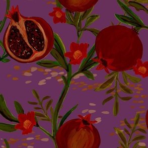 Pomegranate Fruit on Purple - Vines - Tropical Room