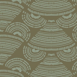 Block Print Bohemian Nouveau in Olive and sage green
