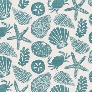 Coastal treasures in teal and cream - small