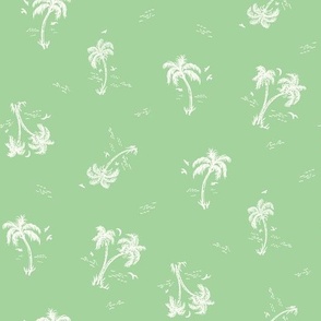 Sweet as Summer Vintage Palms and Waves Green and White by Jac Slade