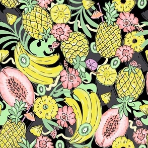 Sweet as Summer Tropical Fruits Black by Jac Slade