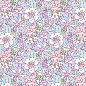Sweet as Summer Retro Floral in Blue pink purple by Jac Slade