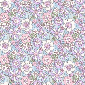 Sweet as Summer Retro Floral  Blue pink purple by Jac Slade