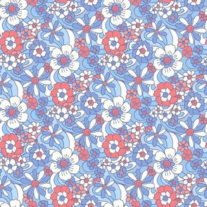 Sweet as Summer Retro Floral in Red white blue by Jac Slade