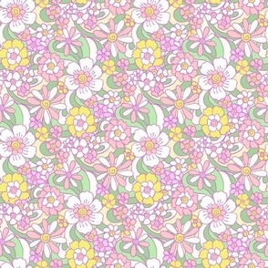 Sweet as Summer Retro Floral Pink Green Yellow by Jac Slade