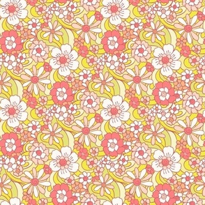 Sweet as Summer Retro Floral  Neon Yellow Red by Jac Slade