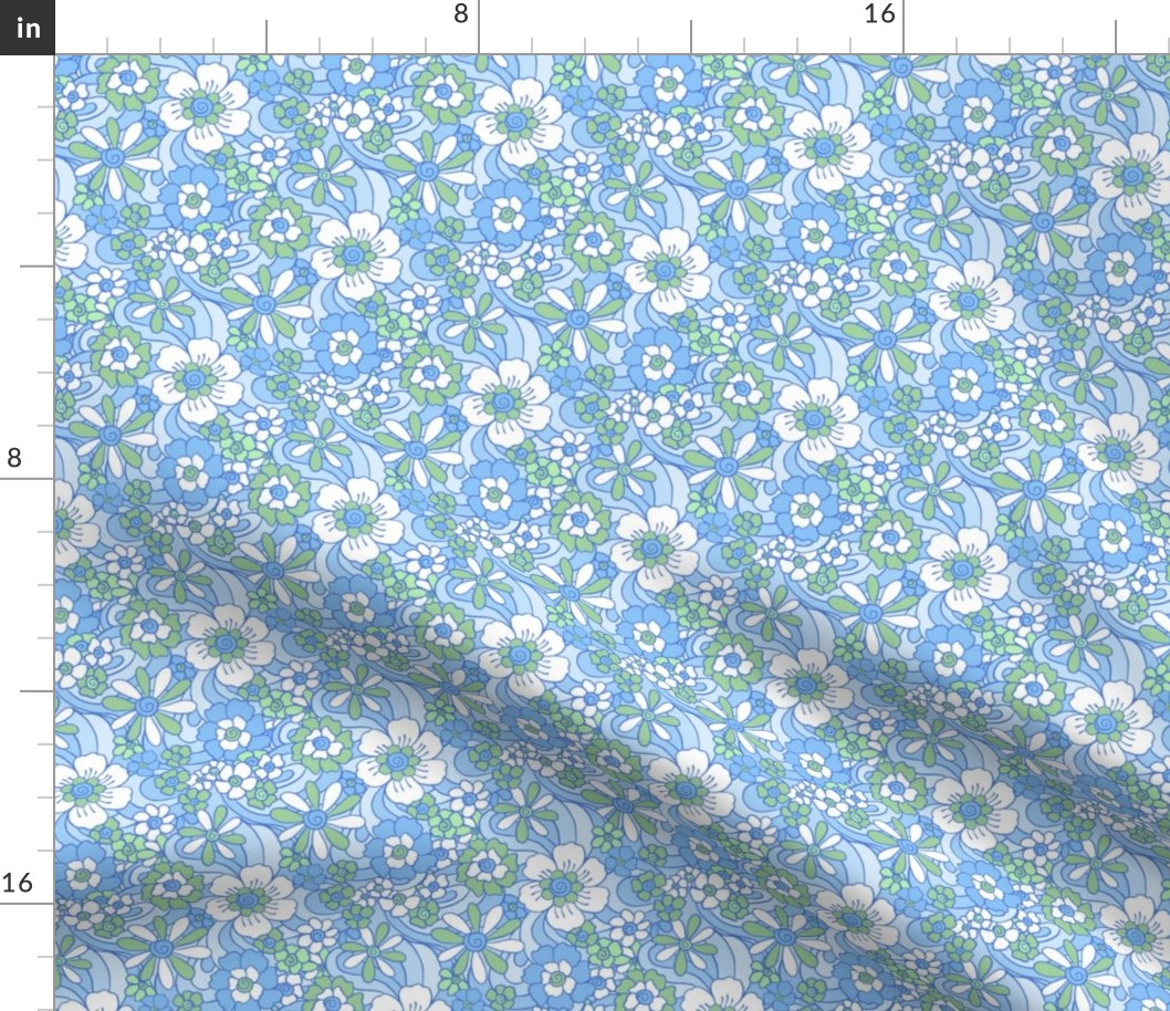 Sweet as Summer Retro Floral in Blue Green by Jac Slade