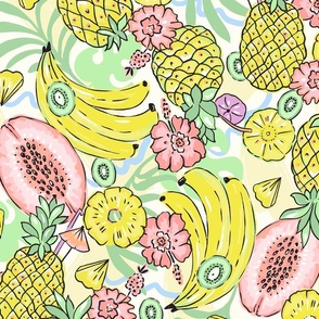 Sweet as Summer Tropical Fruits White Large Scale by Jac Slade