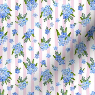 Forget Me Nots on pale pink stripes-mini