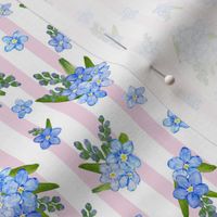 Forget Me Nots on pale pink stripes-mini