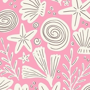 Happy beach seashells and starfish - Pastel pink - Medium scale