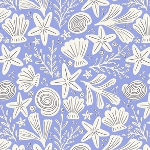Happy beach seashells and starfish - Periwinkle blue - Small scale