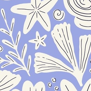 Happy beach seashells and starfish - Periwinkle blue - Large scale