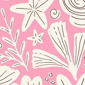 Happy beach seashells and starfish - Pastel pink - Large scale
