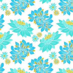 Lotus Chintz - blue, mint and yellow