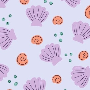 Cute simple beach seashells - Cool tones - Medium scale  
