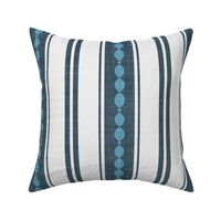 XL| Denim Blue Decorative Lines, peacock blue Marquise Cut, & Parallel Stripes on white