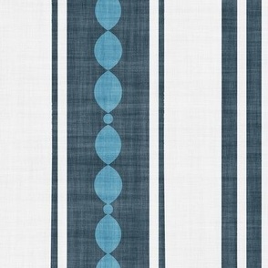XL| Denim Blue Decorative Lines, peacock blue Marquise Cut, & Parallel Stripes on white