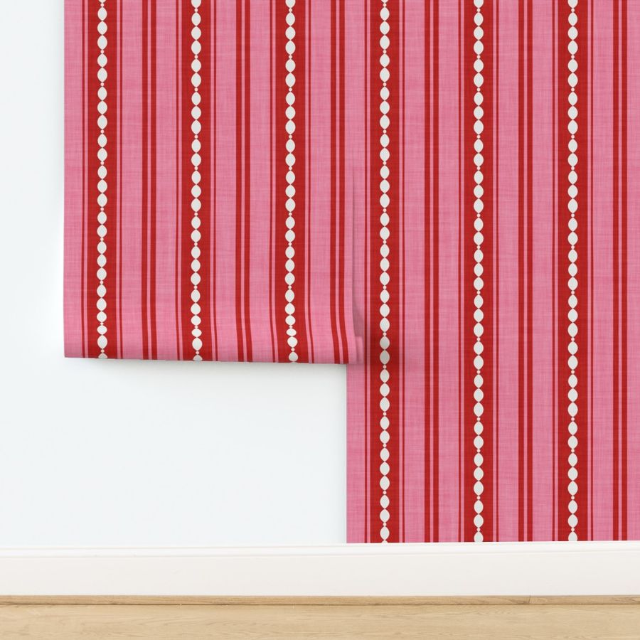 XL| Bush Berry Red Decorative Lines, white Marquise Cut, & Parallel Stripes on light rasberry