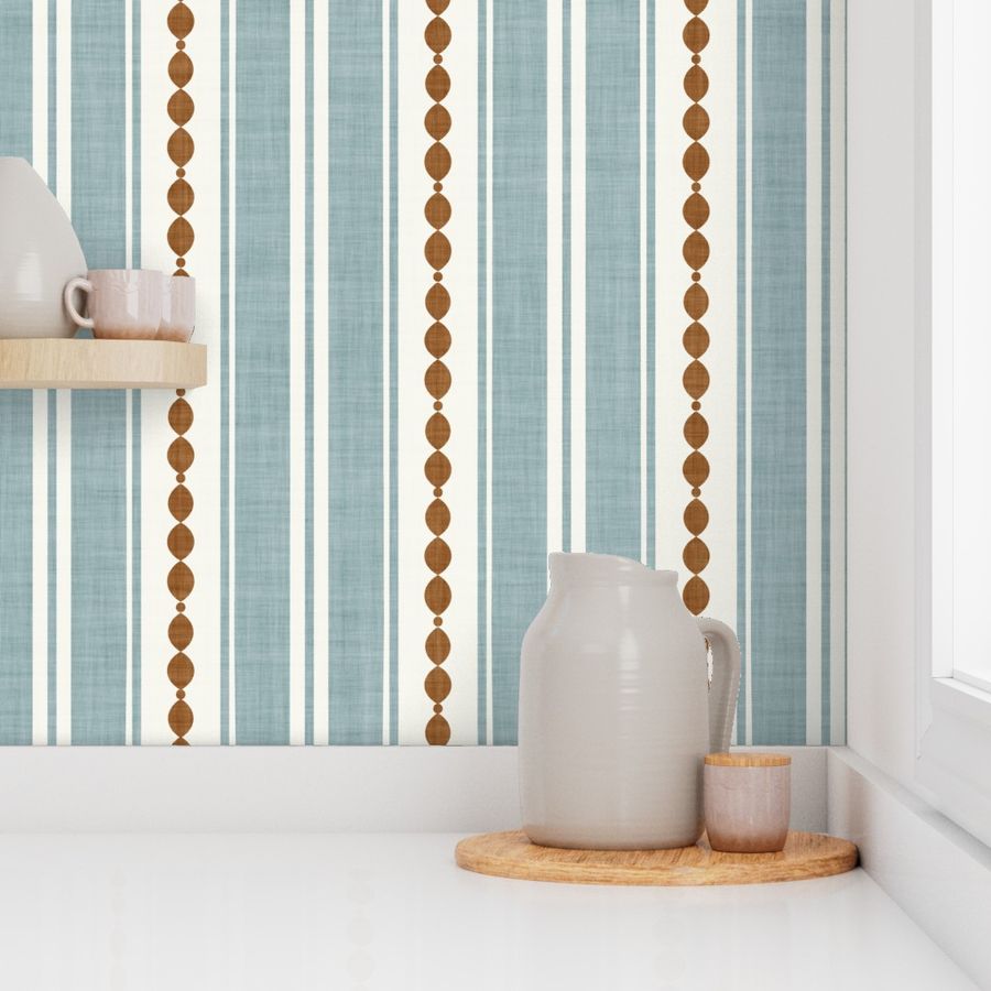 XL| Light Blue Gray Decorative Lines, copper Marquise Cut, & Parallel Stripes on off-white