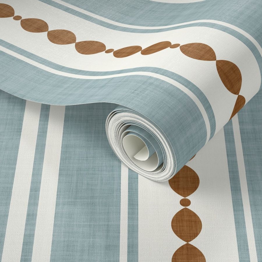 XL| Light Blue Gray Decorative Lines, copper Marquise Cut, & Parallel Stripes on off-white