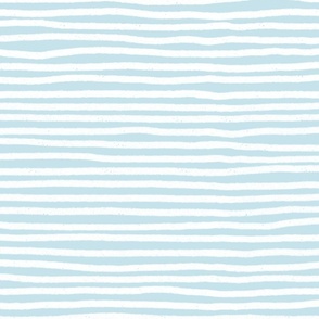 White hand drawn horizontal uneven stripe on pale baby blue - large size