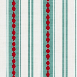 XL| Verdigris green Decorative Lines, Fuchisa Marquise Cut, & Parallel Stripes on off-white