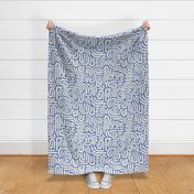 Abstract Arched Doodle Lines, Blue and White, large