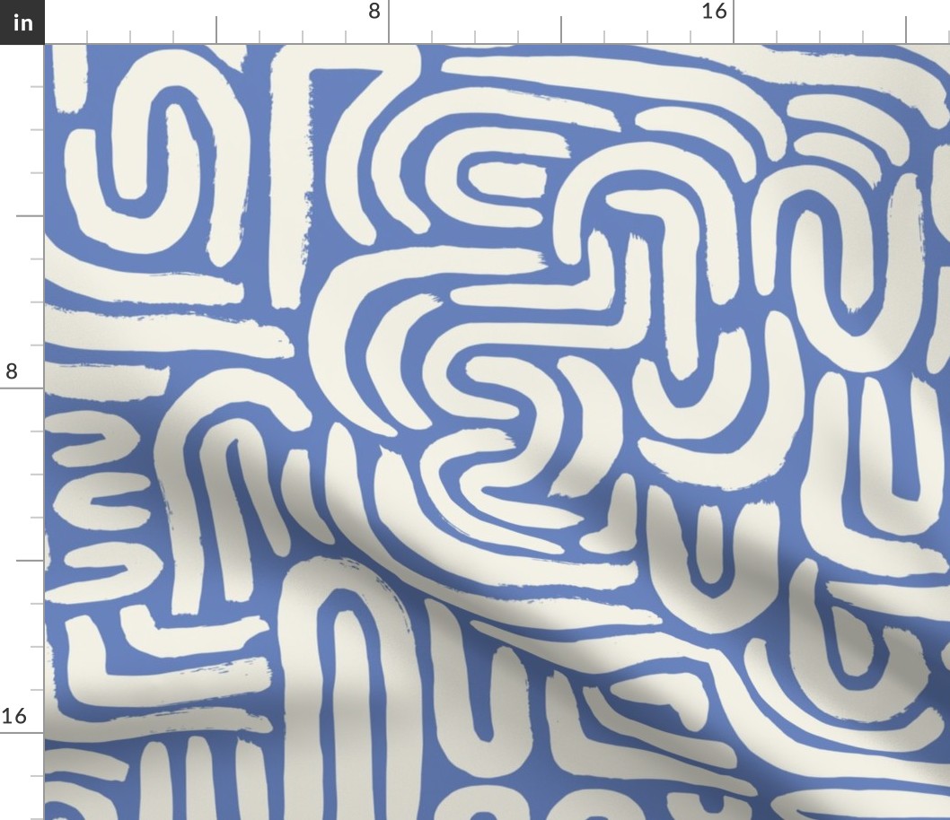 Abstract Arched Doodle Lines, Blue and White, large