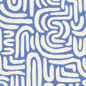 Abstract Arched Doodle Lines, Blue and White, medium