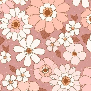 Medium Scale / Boho Floral / Dusty Rose Background