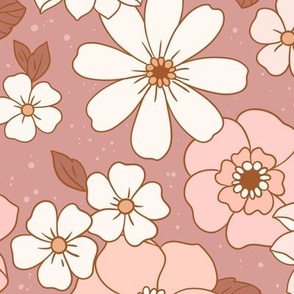 Large Scale / Boho Floral / Dusty Rose Background