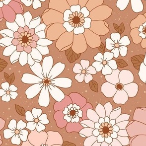 Medium Scale / Boho Floral / Mustard Background