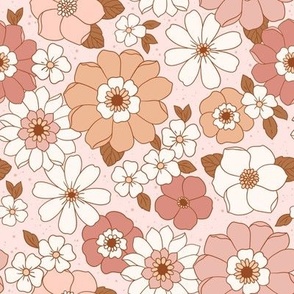 Small Scale / Boho Floral / Light Pink Background