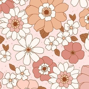 Medium Scale / Boho Floral / Light Pink Background