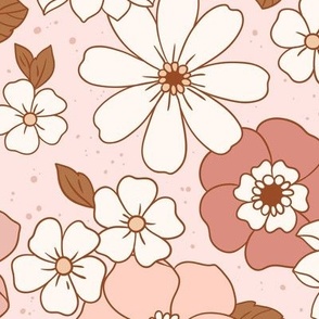 Large Scale / Boho Floral / Light Pink Background