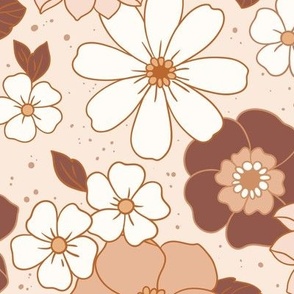 Large Scale / Boho Floral / Cream Background