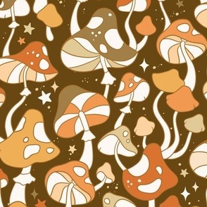 Medium Scale / Groovy Mushroom Magic Fungi / Olive Background