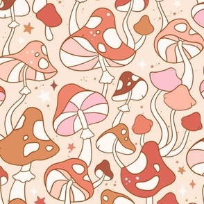 Medium Scale / Groovy Mushroom Magic Fungi/ Cream Background