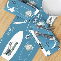 Surf's Up, Beach Essentials and Summer Camping in Ocean Blue and White