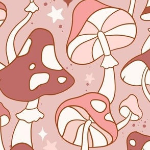 Large Scale / Groovy Mushroom Magic Fungi / Dusty Rose Background