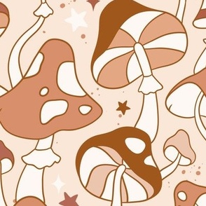 Large Scale / Groovy Mushroom Magic Fungi / Beige Background