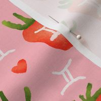 Quirky Gemini Strawberry Pattern, Retro Pink Background