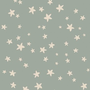 Starfish galaxy in moody earthy sage green - non-directional minimalist pattern with simple sea stars for kids