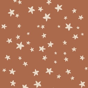 Starfish galaxy in moody earthy rust brown - non-directional minimalist pattern with simple sea stars for kids