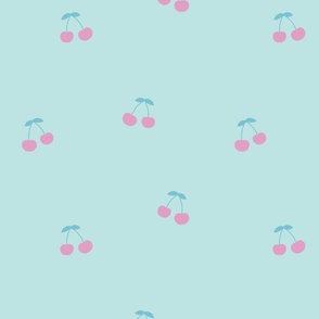 pastel blue cherry fruit pattern, spring cherries, summer fruit (medium)