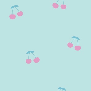 pastel blue cherry fruit pattern, spring cherries, summer fruit (large)