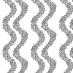 (M) Abstract dot wavy stripes in black and white spots | hand drawn black dotted stripe on white